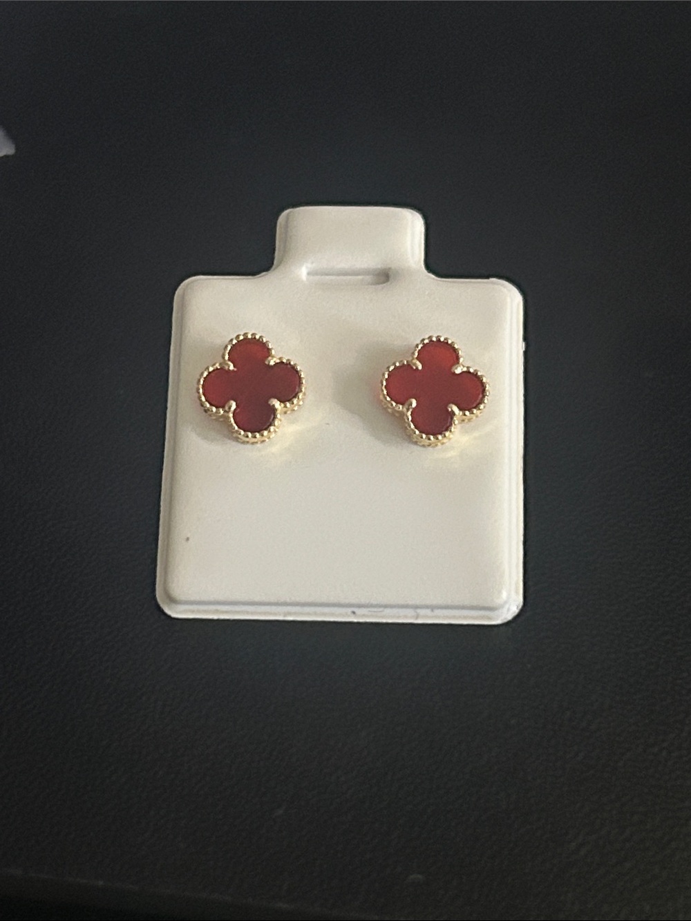 18K Gold Red Clover Stud Earrings 7mm